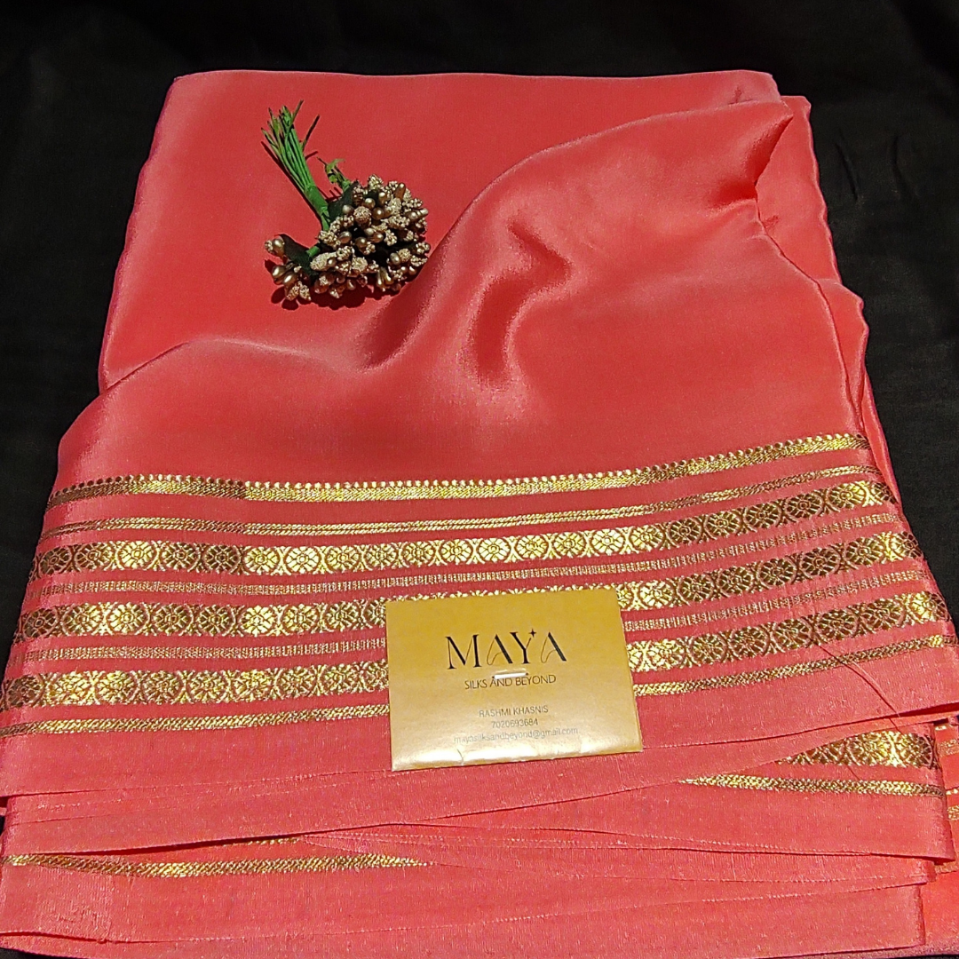 Mysore crepe silk Aboli colour with Golden Rudraksha borders