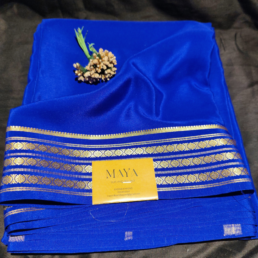 Mysore crepe silk Purple colour with 4 lines of golden Rudraksha borders