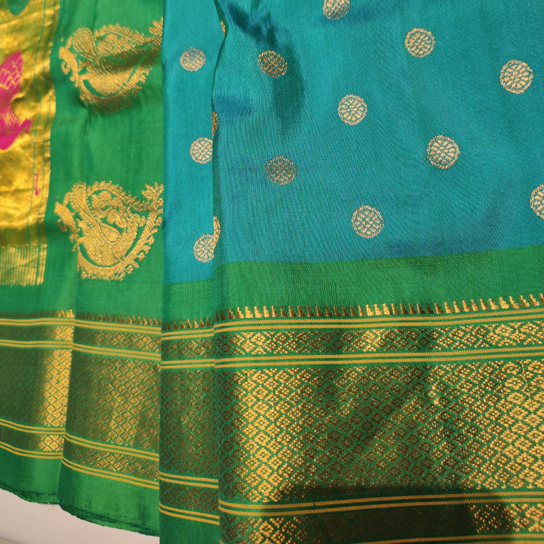 Chintamani Blue Paithani Silk Saree with Parrot Green border