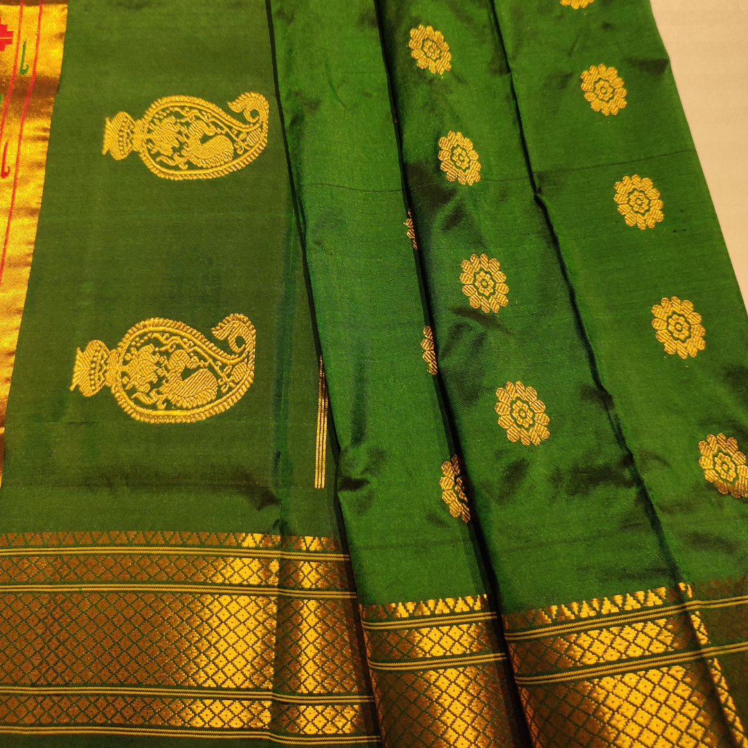 Dark Green Paithani Silk Saree with Self border