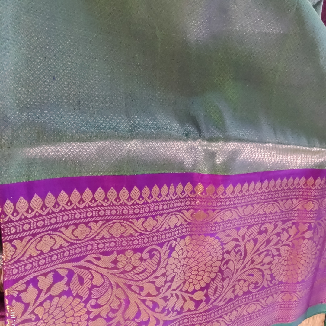 Gadwal Handloom Peacock Blue Brocade with Magenta