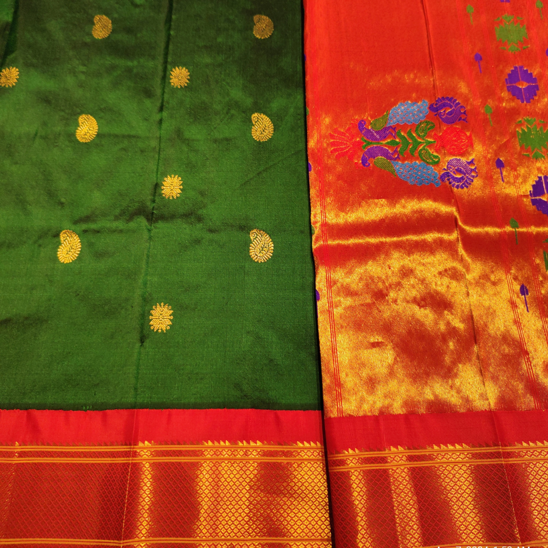 Drak Green Paithani Silk Saree with Red border