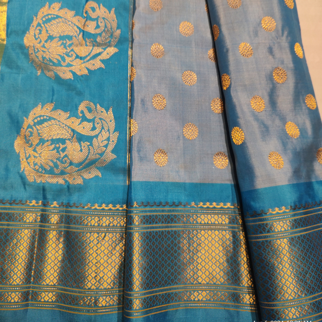 Light Blue Dhupchav Paithani Silk Saree with Sky Blue border