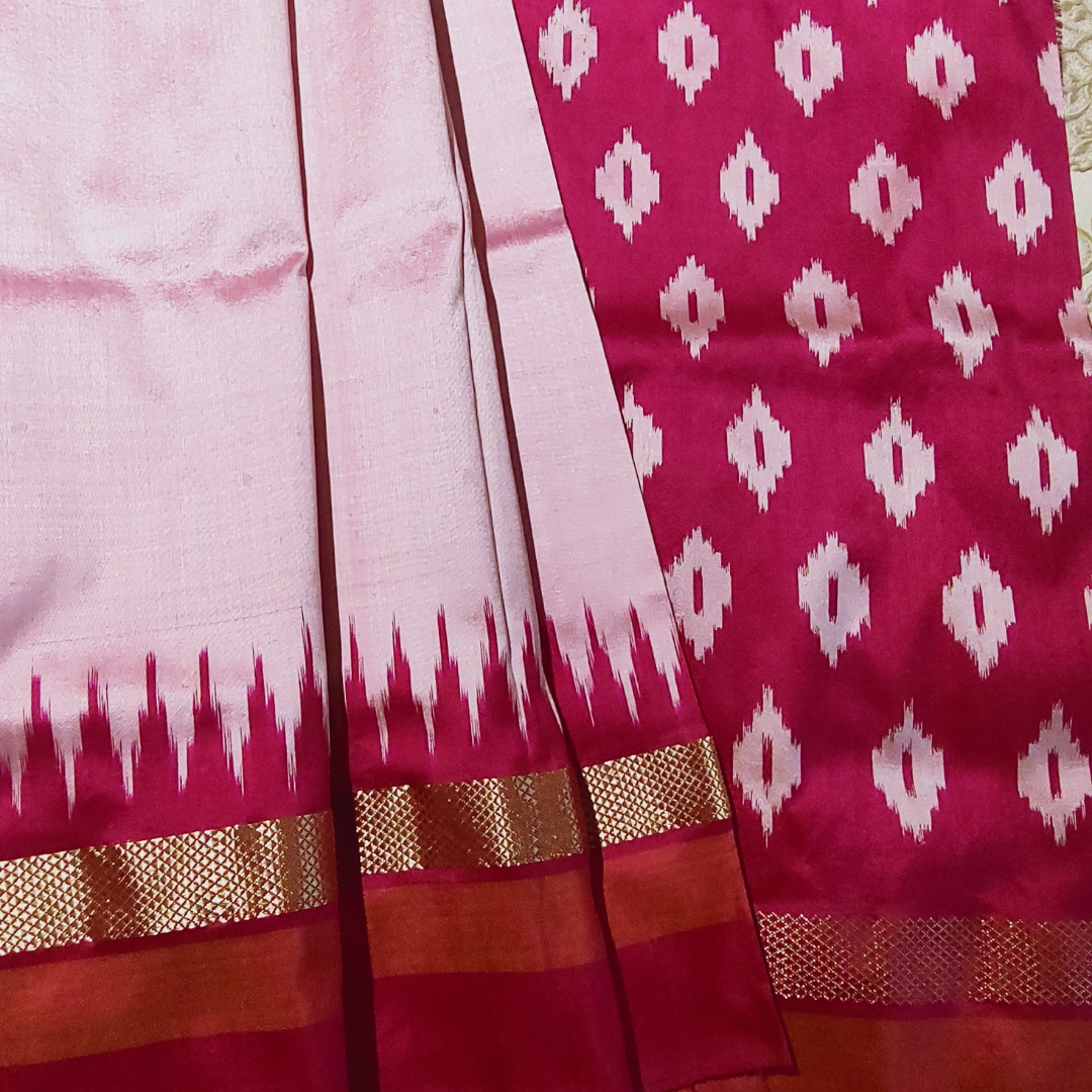 Pochampally Handloom Silk Light Pink with Rose Pink