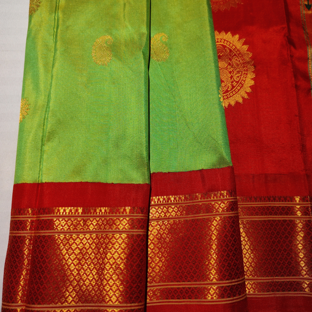 Parrot Green Paithani Silk Saree with Red border
