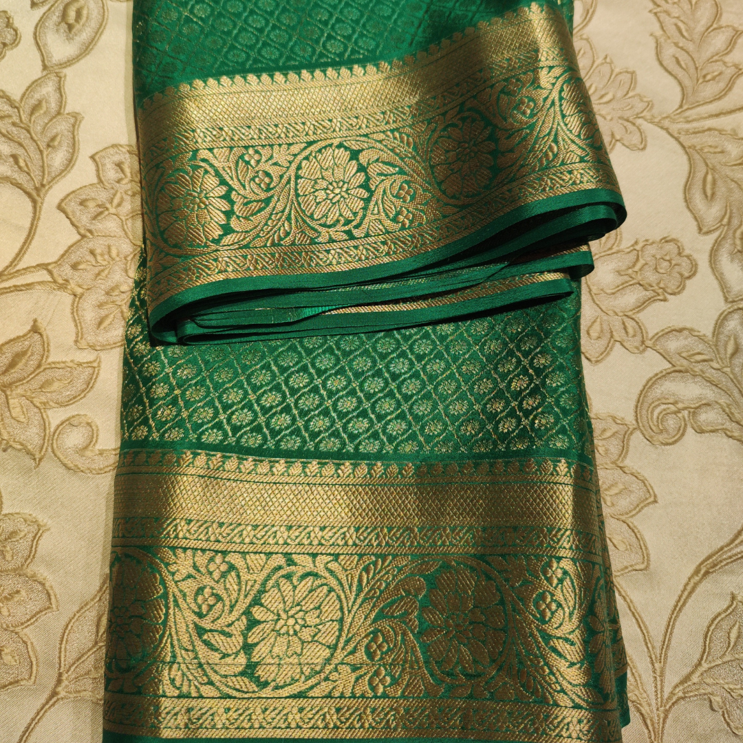 Brocade Crepe Silk Peacock Green